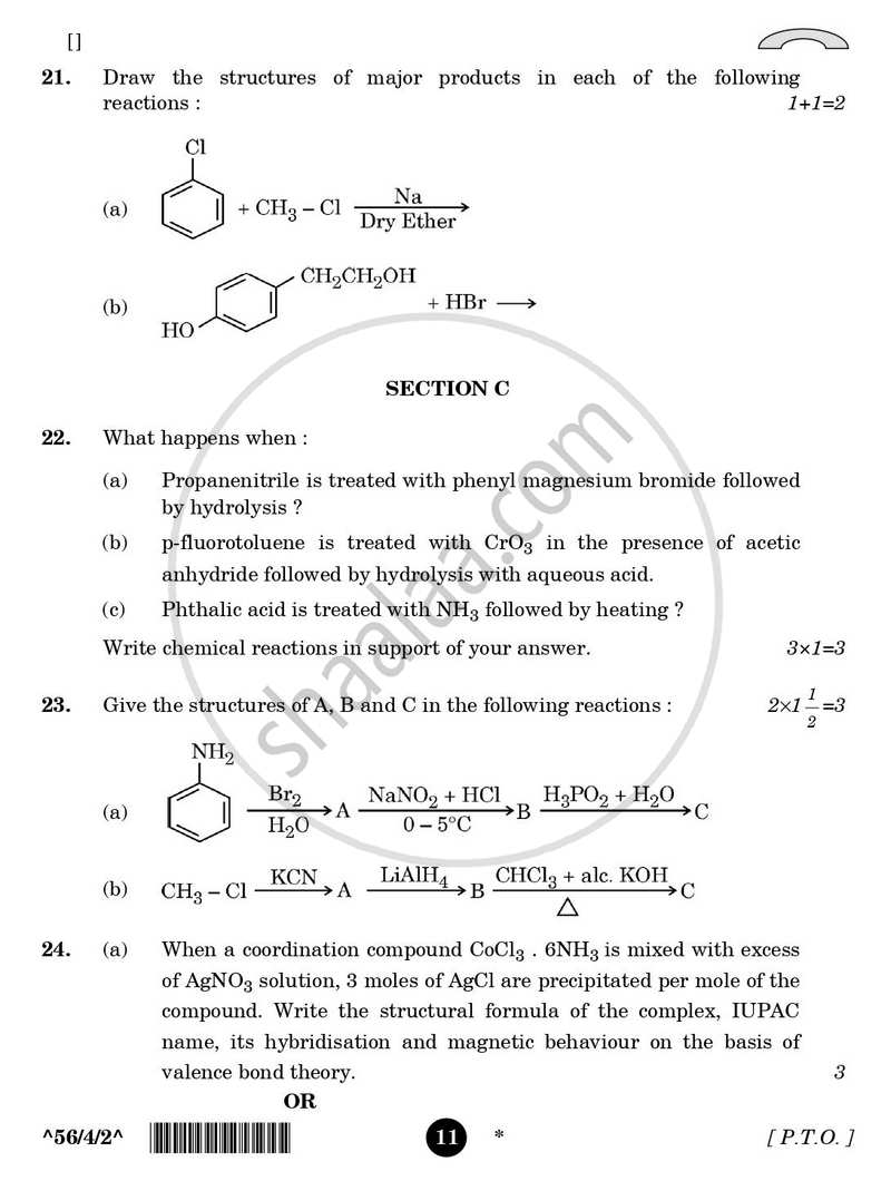 Chemistry 2025-2026 - CBSE 12th - Class 12 - CBSE (Central Board of Secondary Education) question paper with PDF download