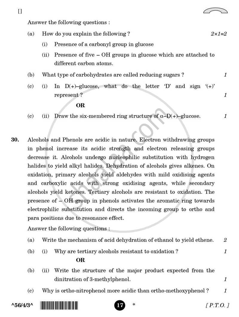 Chemistry 2025-2026 - CBSE 12th - Class 12 - CBSE (Central Board of Secondary Education) question paper with PDF download