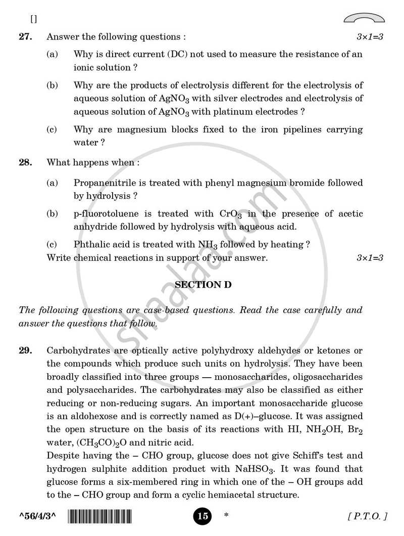 Chemistry 2025-2026 - CBSE 12th - Class 12 - CBSE (Central Board of Secondary Education) question paper with PDF download