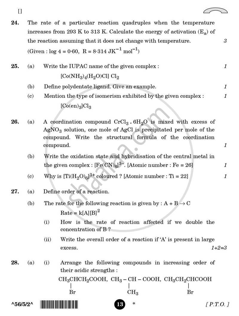 Chemistry 2025-2026 - CBSE 12th - Class 12 - CBSE (Central Board of Secondary Education) question paper with PDF download