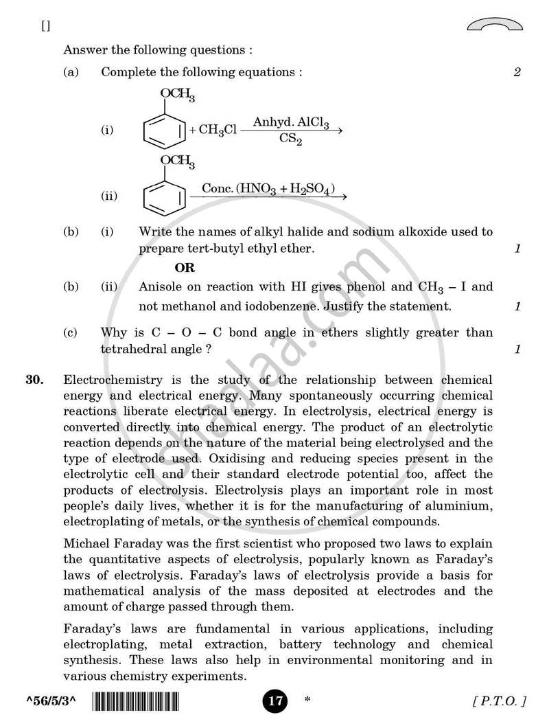 Chemistry 2025-2026 - CBSE 12th - Class 12 - CBSE (Central Board of Secondary Education) question paper with PDF download