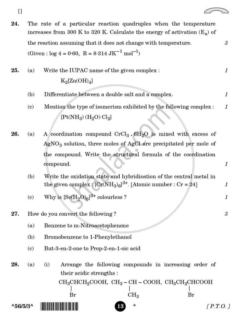 Chemistry 2025-2026 - CBSE 12th - Class 12 - CBSE (Central Board of Secondary Education) question paper with PDF download