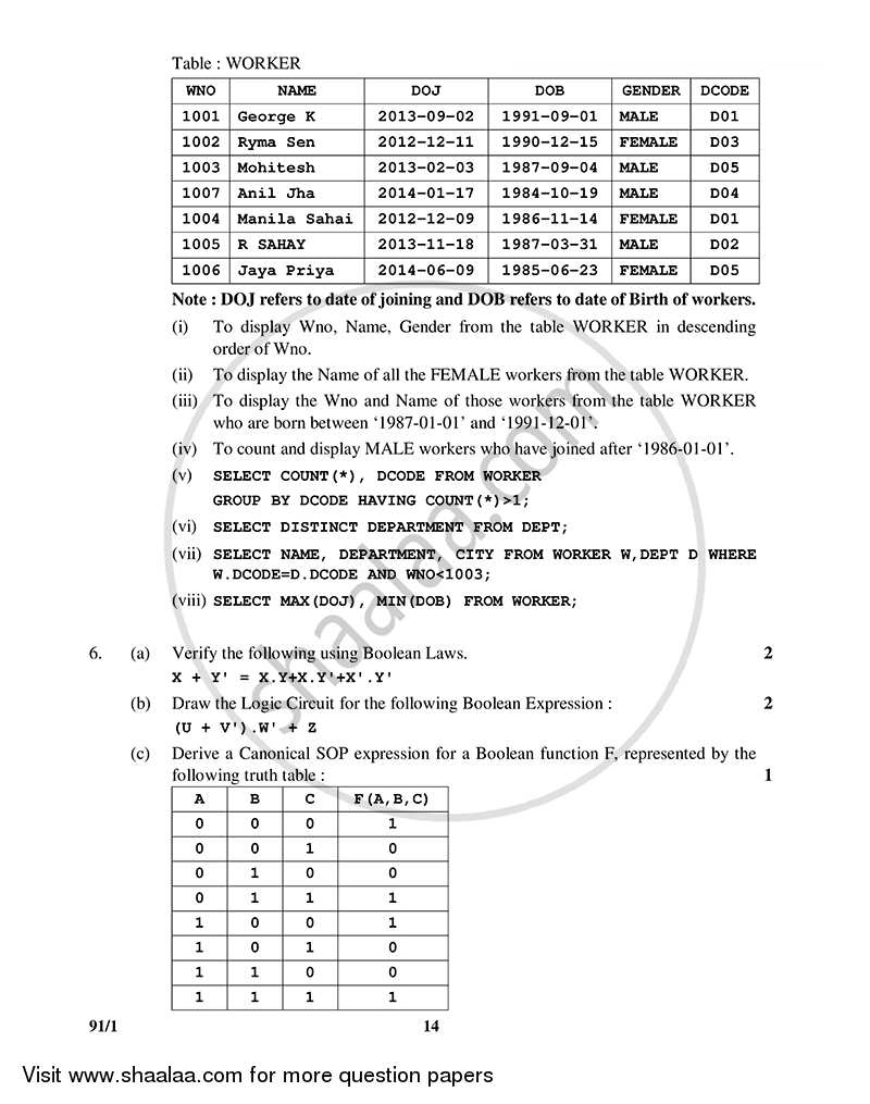 Computer Science (Python) 2014-2015 - CBSE 12th - Class 12 - CBSE (Central Board of Secondary Education) question paper with PDF download