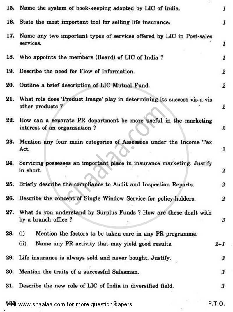 Computers and Life Insurance Administration 2010-2011 - CBSE 12th - Class 12 - CBSE (Central Board of Secondary Education) question paper with PDF download