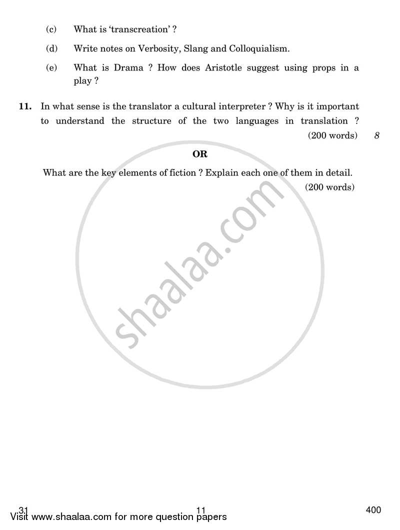 Creative Writing and Translation Studies 2016-2017 - CBSE 12th - Class 12 - CBSE (Central Board of Secondary Education) question paper with PDF download