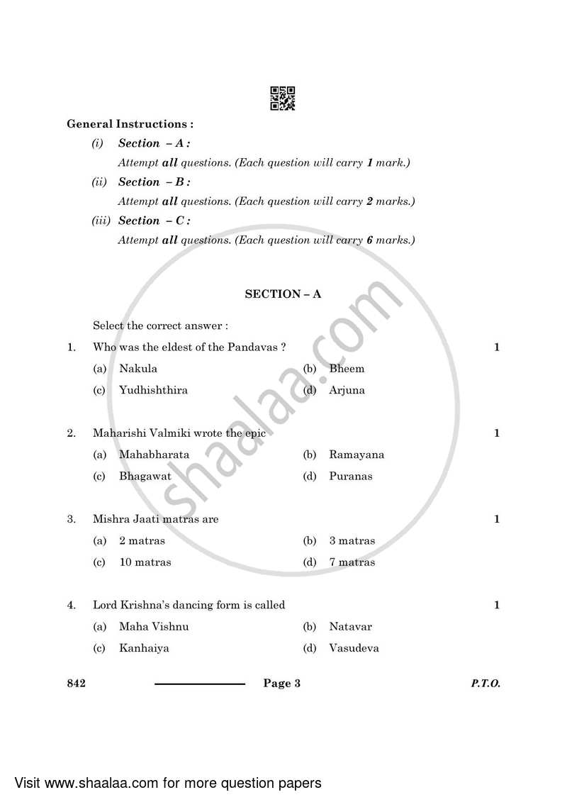 Dance Bharatnatyam 2023-2024 - CBSE 12th - Class 12 - CBSE (Central Board of Secondary Education) question paper with PDF download