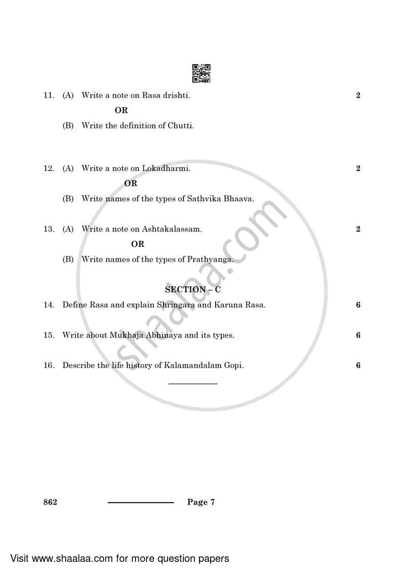Dance Kathakali 2023-2024 - CBSE 12th - Class 12 - CBSE (Central Board of Secondary Education) question paper with PDF download