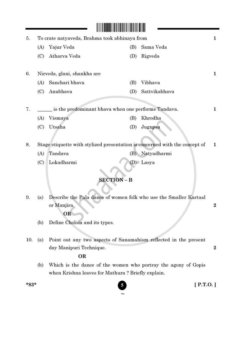 Dance Manipuri 2024-2025 - CBSE 12th - Class 12 - CBSE (Central Board of Secondary Education) question paper with PDF download