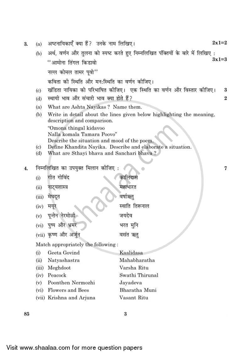 Dance Mohiniyattam 2015-2016 - CBSE 12th - Class 12 - CBSE (Central Board of Secondary Education) question paper with PDF download