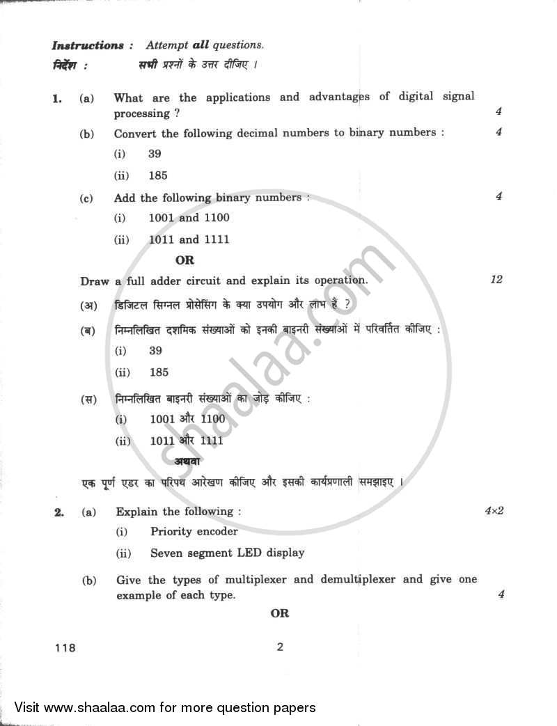 Digital Electronics and Micro Processors 2009-2010 - CBSE 12th - Class 12 - CBSE (Central Board of Secondary Education) question paper with PDF download