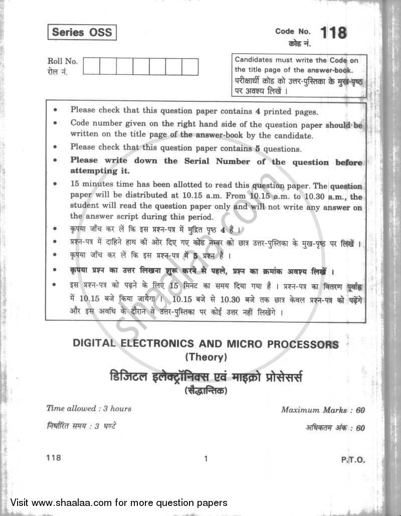 Digital Electronics and Micro Processors 2009-2010 - CBSE 12th - Class 12 - CBSE (Central Board of Secondary Education) question paper with PDF download