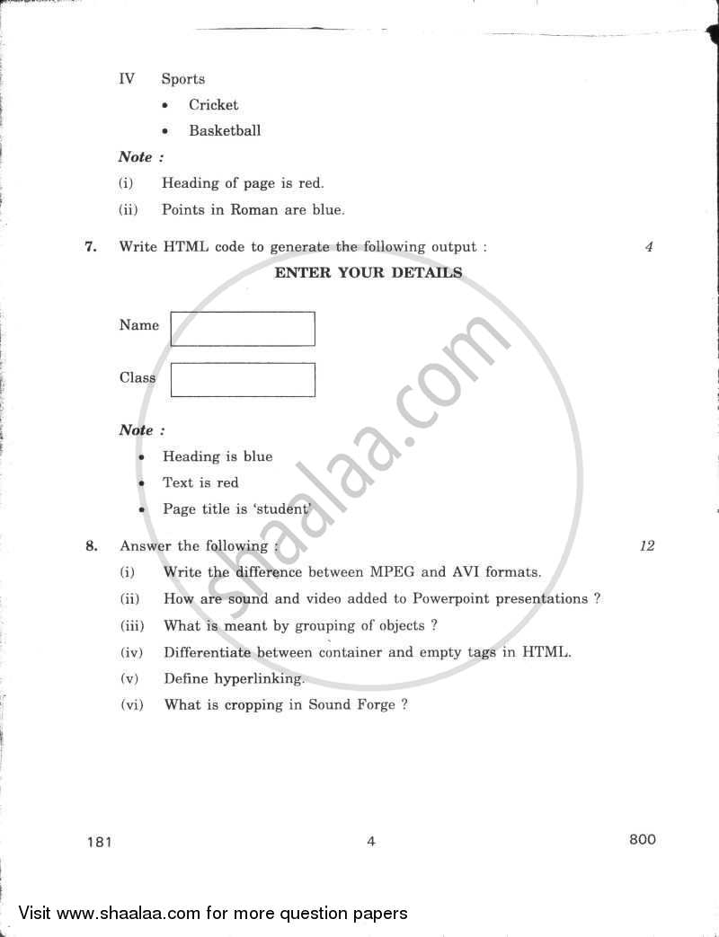 DTP CAD and Multimedia 2009-2010 - CBSE 12th - Class 12 - CBSE (Central Board of Secondary Education) question paper with PDF download