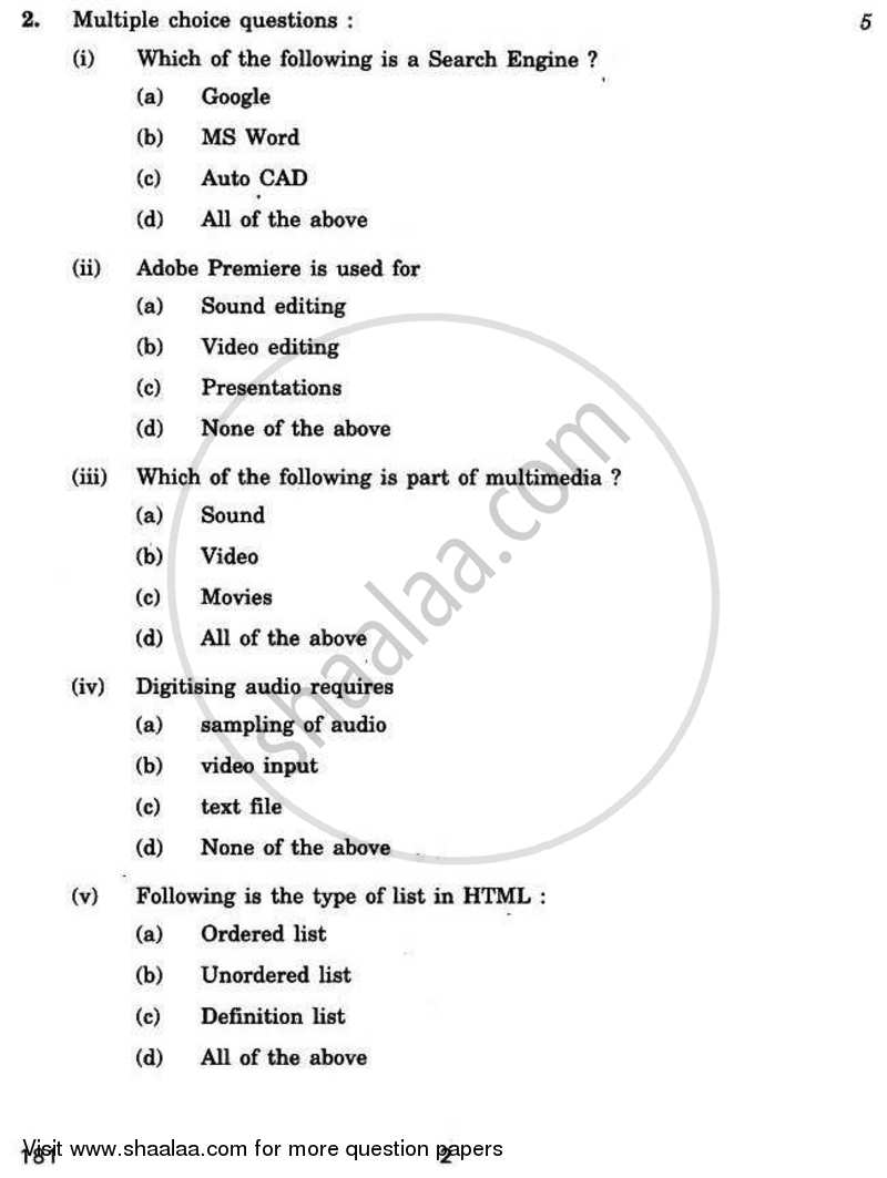 DTP CAD and Multimedia 2010-2011 - CBSE 12th - Class 12 - CBSE (Central Board of Secondary Education) question paper with PDF download