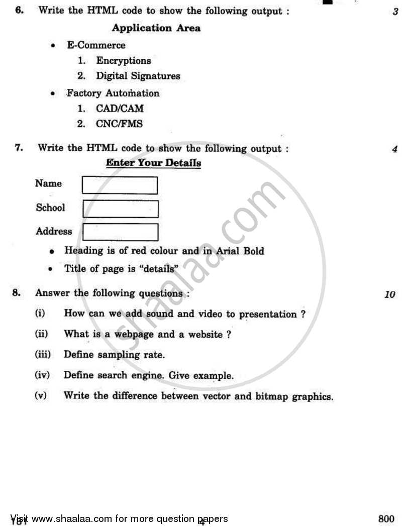 DTP CAD and Multimedia 2010-2011 - CBSE 12th - Class 12 - CBSE (Central Board of Secondary Education) question paper with PDF download