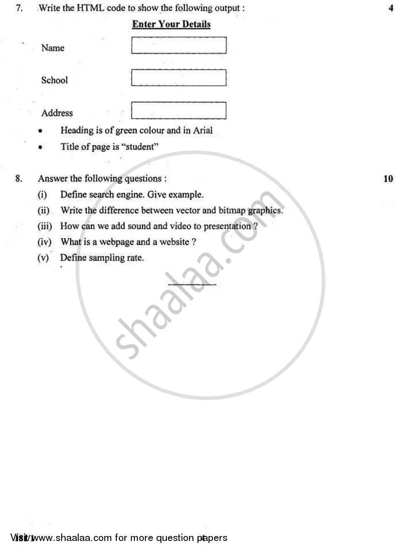 DTP CAD and Multimedia 2010-2011 - CBSE 12th - Class 12 - CBSE (Central Board of Secondary Education) question paper with PDF download