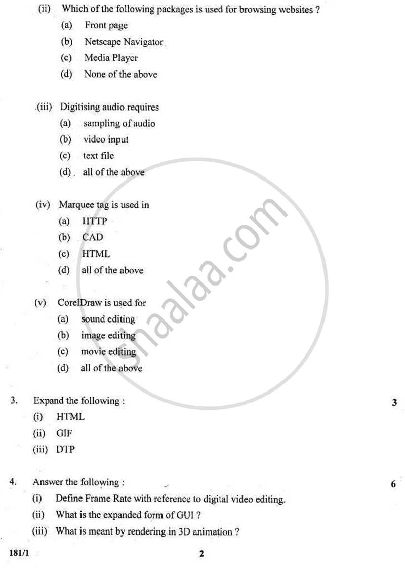 DTP CAD and Multimedia 2010-2011 - CBSE 12th - Class 12 - CBSE (Central Board of Secondary Education) question paper with PDF download