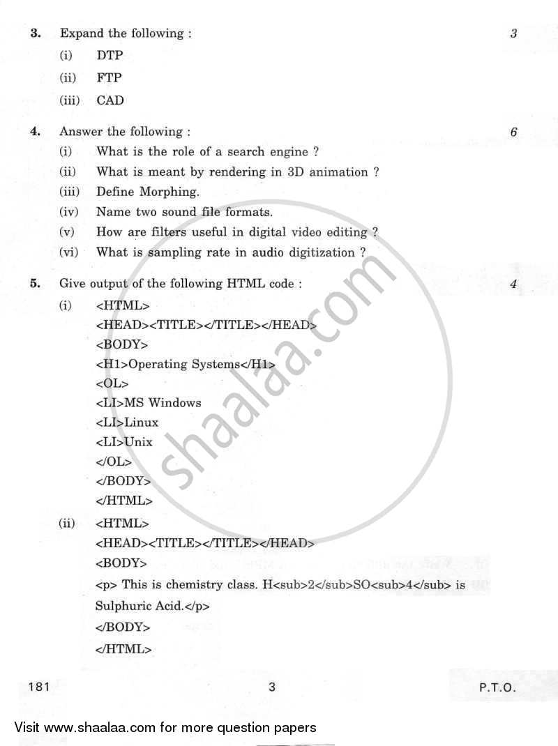DTP CAD and Multimedia 2011-2012 - CBSE 12th - Class 12 - CBSE (Central Board of Secondary Education) question paper with PDF download