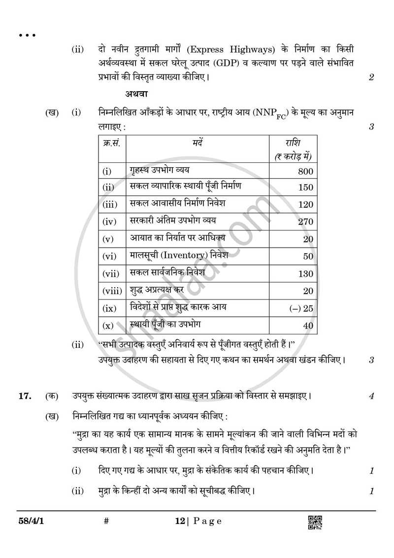 Economics (अर्थशास्त्र) 2024-2025 - CBSE 12th - Class 12 [कक्षा १२] - CBSE (Central Board of Secondary Education) question paper with PDF download