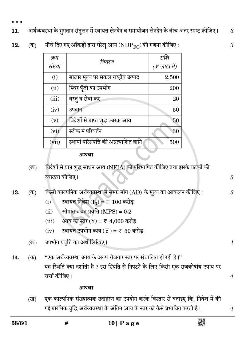 Economics (अर्थशास्त्र) 2024-2025 - CBSE 12th - Class 12 [कक्षा १२] - CBSE (Central Board of Secondary Education) question paper with PDF download