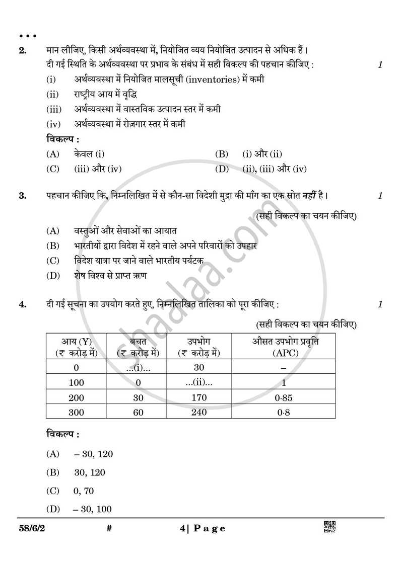 Economics (अर्थशास्त्र) 2024-2025 - CBSE 12th - Class 12 [कक्षा १२] - CBSE (Central Board of Secondary Education) question paper with PDF download