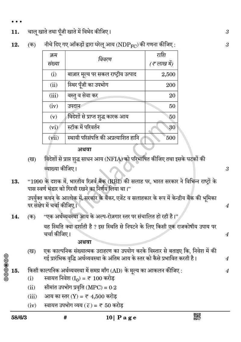 Economics (अर्थशास्त्र) 2024-2025 - CBSE 12th - Class 12 [कक्षा १२] - CBSE (Central Board of Secondary Education) question paper with PDF download