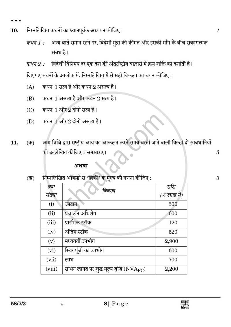 Economics (अर्थशास्त्र) 2024-2025 - CBSE 12th - Class 12 [कक्षा १२] - CBSE (Central Board of Secondary Education) question paper with PDF download