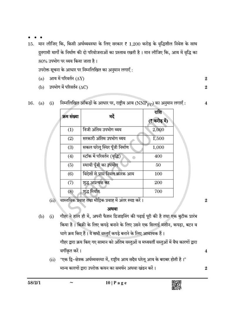 Economics (अर्थशास्त्र) 2024-2025 - CBSE 12th - Class 12 [कक्षा १२] - CBSE (Central Board of Secondary Education) question paper with PDF download