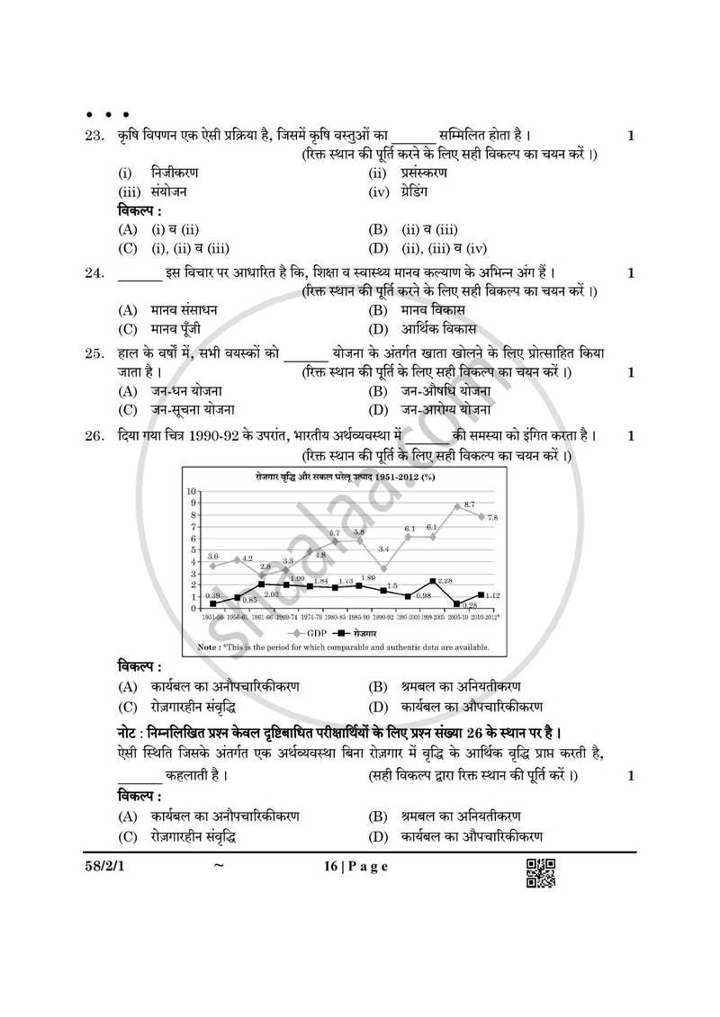 Economics (अर्थशास्त्र) 2024-2025 - CBSE 12th - Class 12 [कक्षा १२] - CBSE (Central Board of Secondary Education) question paper with PDF download