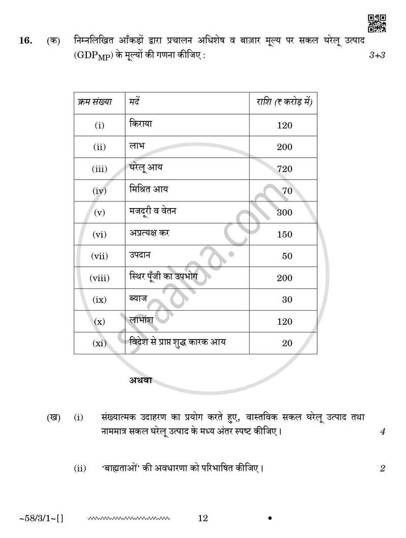 Economics (अर्थशास्त्र) 2025-2026 - CBSE 12th - Class 12 [कक्षा १२] - CBSE (Central Board of Secondary Education) question paper with PDF download