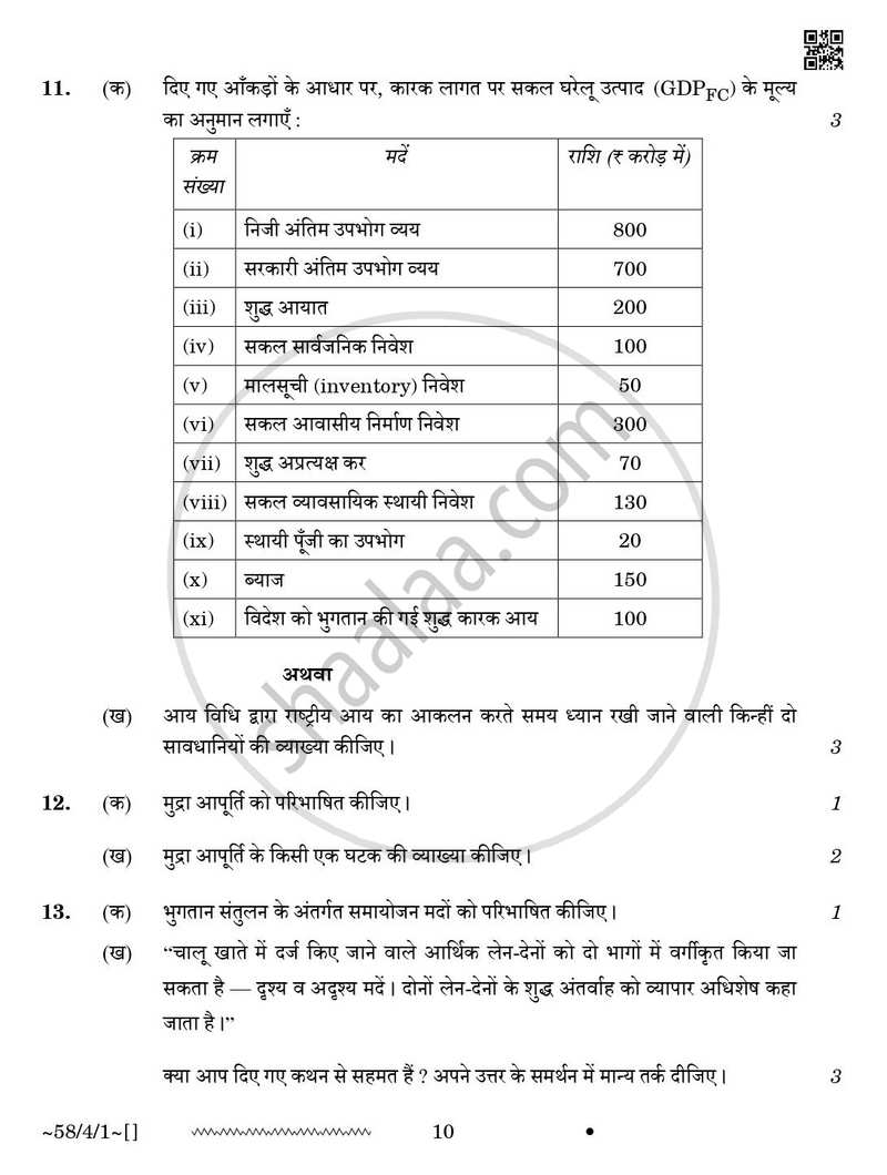 Economics (अर्थशास्त्र) 2025-2026 - CBSE 12th - Class 12 [कक्षा १२] - CBSE (Central Board of Secondary Education) question paper with PDF download
