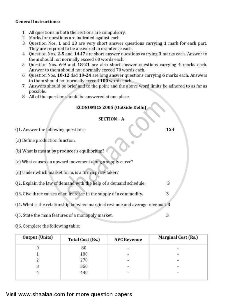 Economics 2004-2005 - CBSE 12th - Class 12 - CBSE (Central Board of Secondary Education) question paper with PDF download
