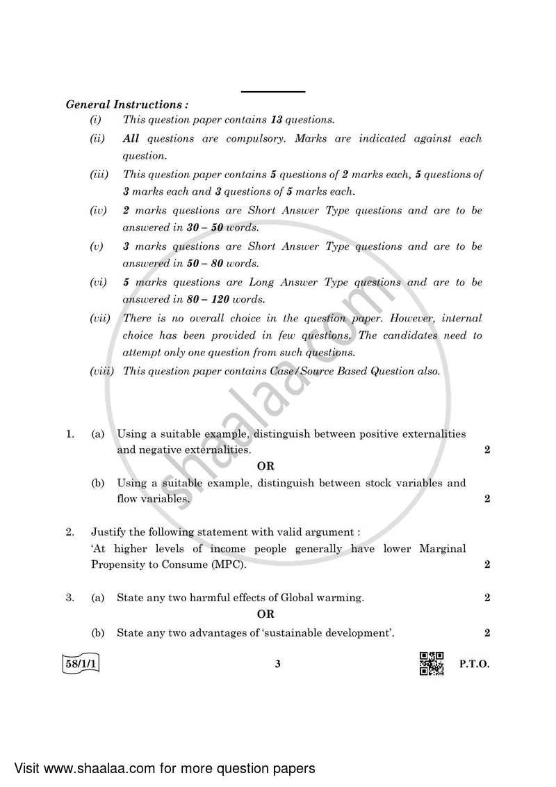 Economics 2021-2022 - CBSE 12th - Class 12 - CBSE (Central Board of Secondary Education) question paper with PDF download