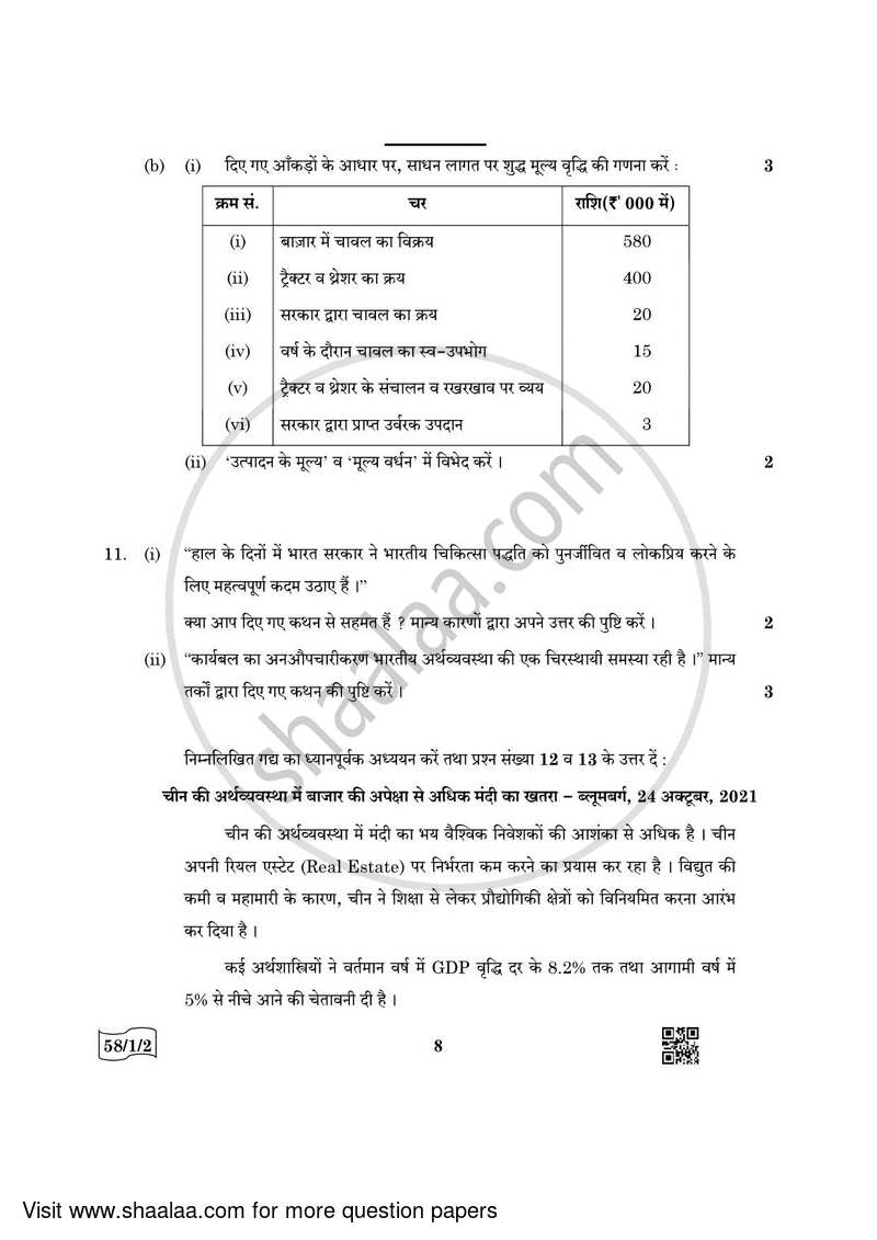 Economics 2021-2022 - CBSE 12th - Class 12 - CBSE (Central Board of Secondary Education) question paper with PDF download