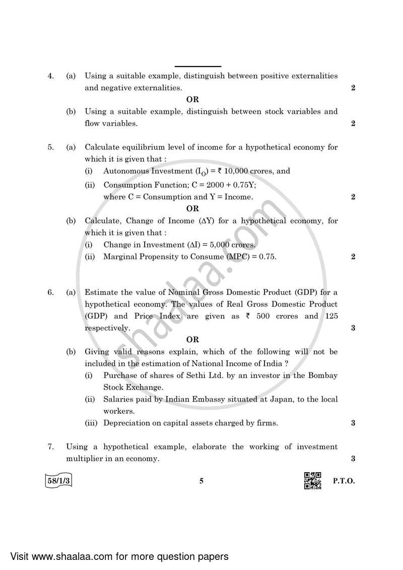 Economics 2021-2022 - CBSE 12th - Class 12 - CBSE (Central Board of Secondary Education) question paper with PDF download