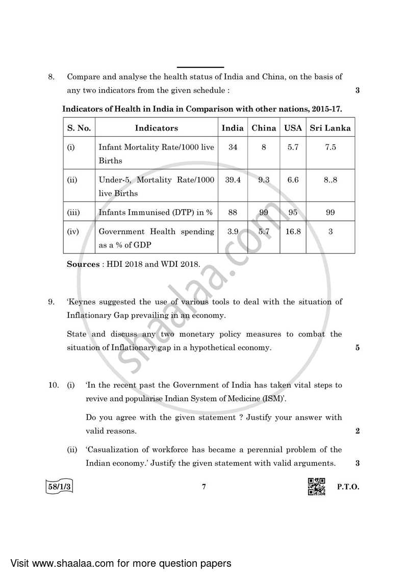 Economics 2021-2022 - CBSE 12th - Class 12 - CBSE (Central Board of Secondary Education) question paper with PDF download