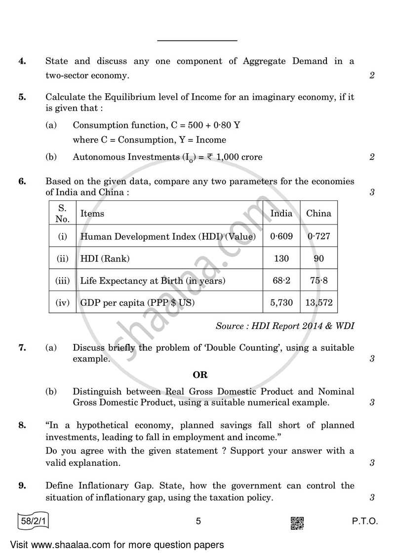 Economics 2021-2022 - CBSE 12th - Class 12 - CBSE (Central Board of Secondary Education) question paper with PDF download