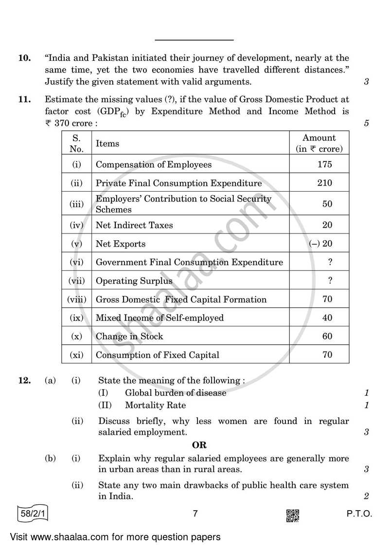 Economics 2021-2022 - CBSE 12th - Class 12 - CBSE (Central Board of Secondary Education) question paper with PDF download