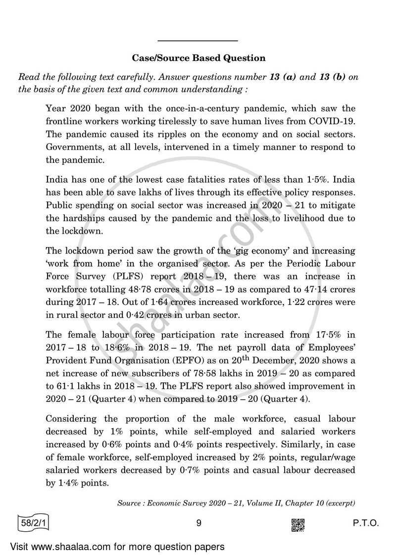 Economics 2021-2022 - CBSE 12th - Class 12 - CBSE (Central Board of Secondary Education) question paper with PDF download