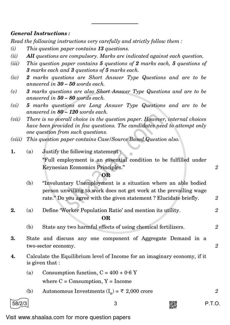 Economics 2021-2022 - CBSE 12th - Class 12 - CBSE (Central Board of Secondary Education) question paper with PDF download