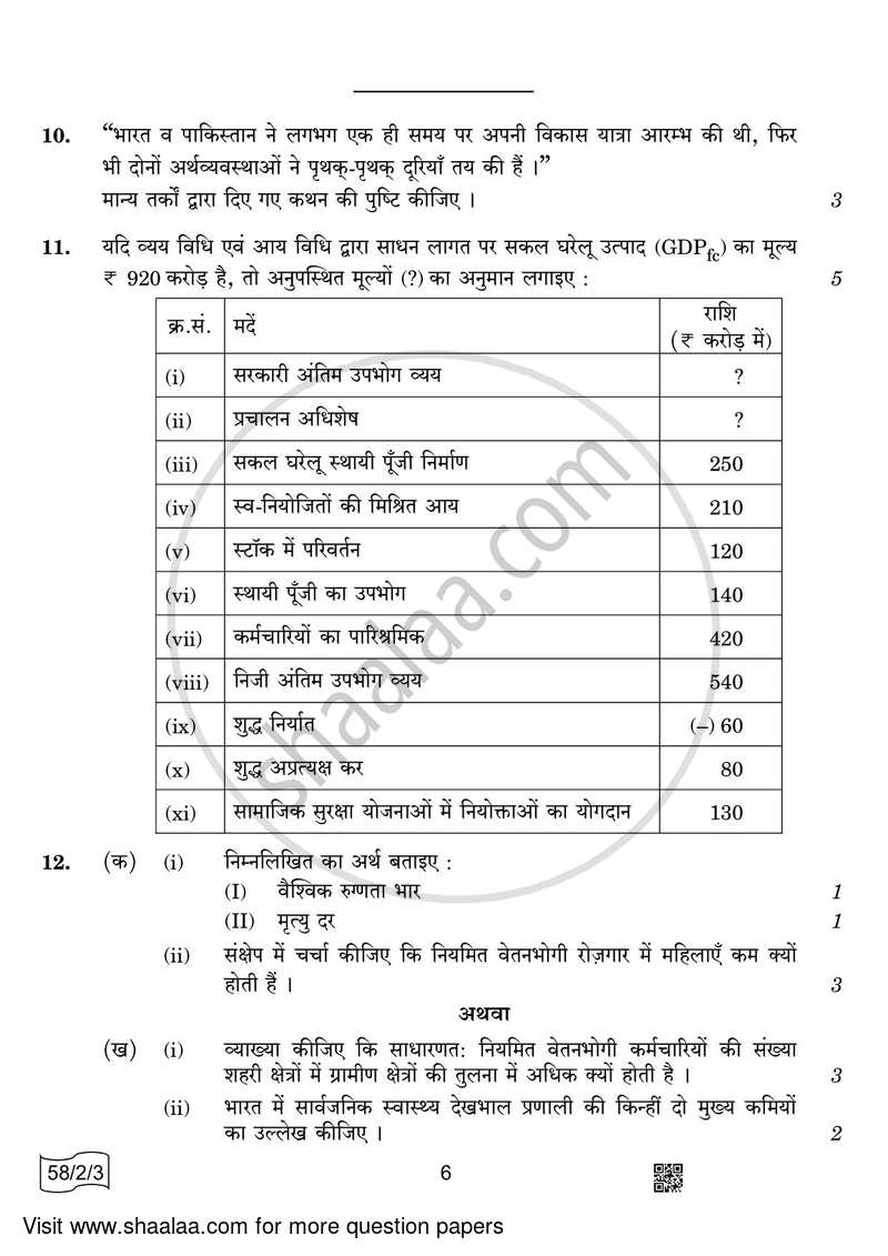 Economics 2021-2022 - CBSE 12th - Class 12 - CBSE (Central Board of Secondary Education) question paper with PDF download