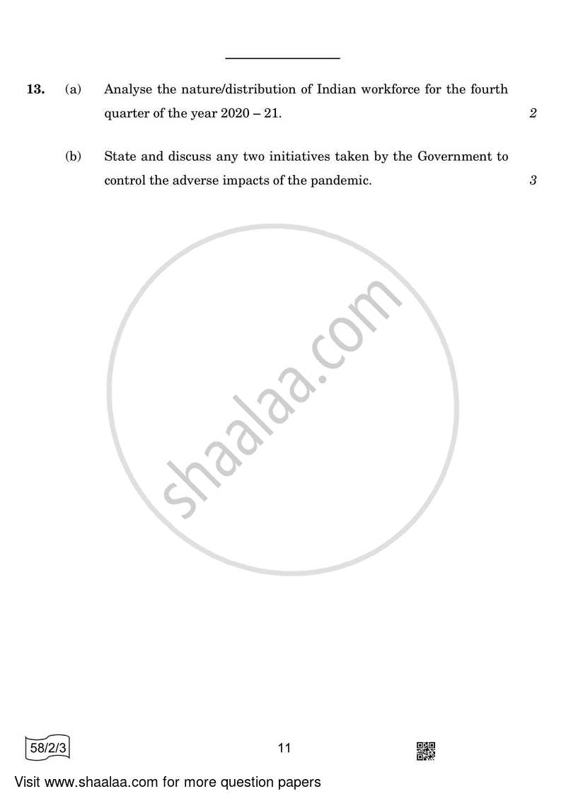 Economics 2021-2022 - CBSE 12th - Class 12 - CBSE (Central Board of Secondary Education) question paper with PDF download