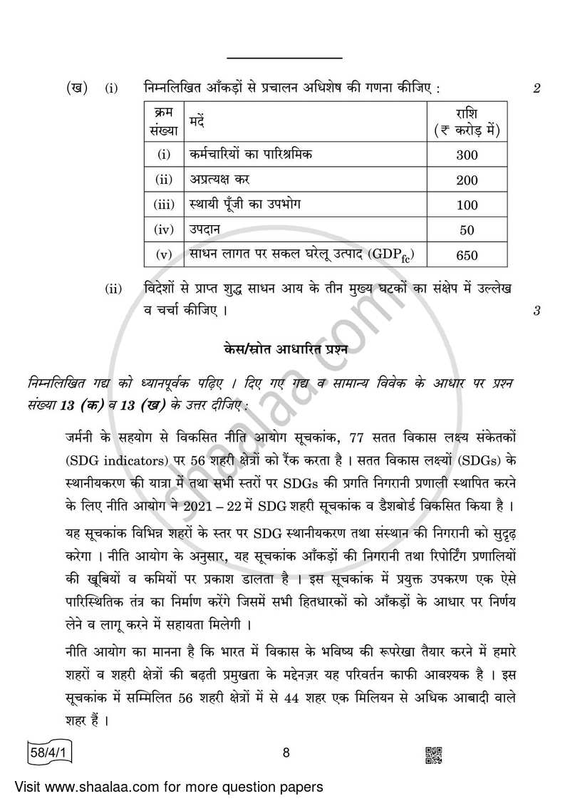 Economics 2021-2022 - CBSE 12th - Class 12 - CBSE (Central Board of Secondary Education) question paper with PDF download