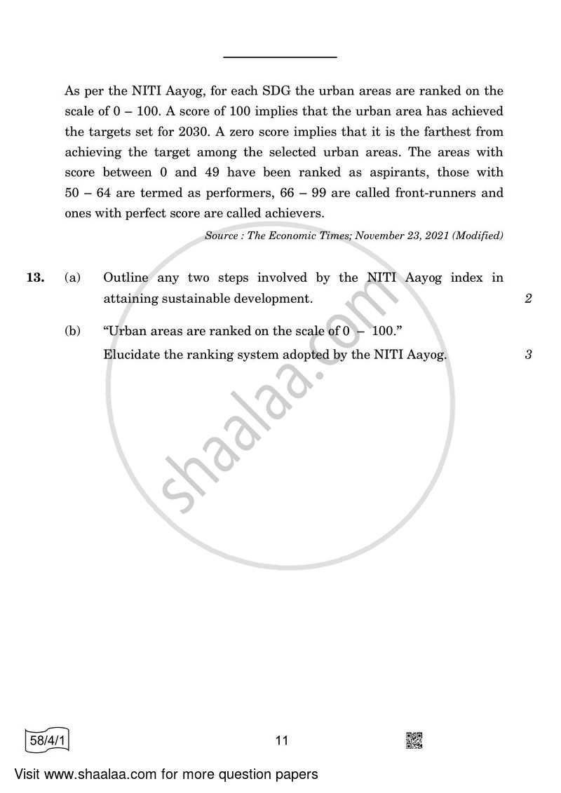 Economics 2021-2022 - CBSE 12th - Class 12 - CBSE (Central Board of Secondary Education) question paper with PDF download