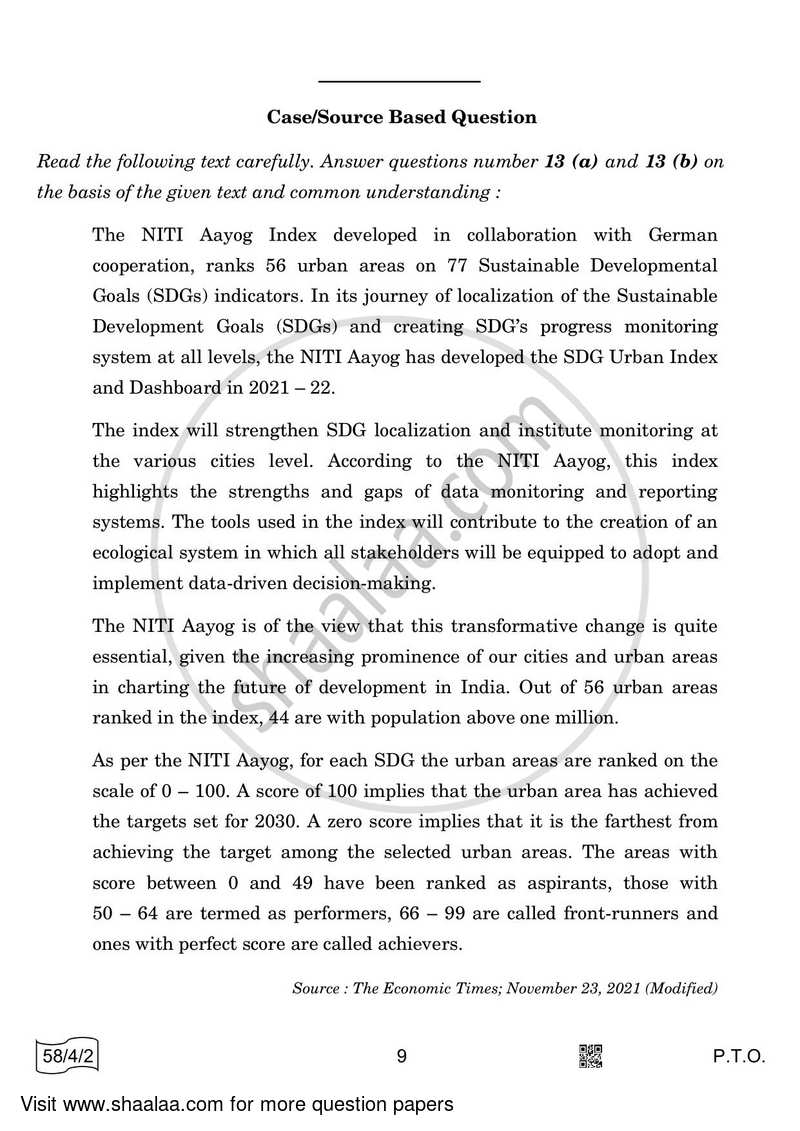 Economics 2021-2022 - CBSE 12th - Class 12 - CBSE (Central Board of Secondary Education) question paper with PDF download