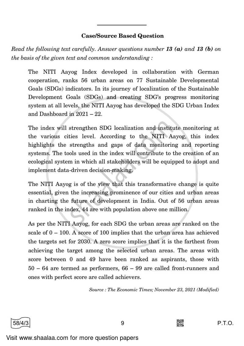 Economics 2021-2022 - CBSE 12th - Class 12 - CBSE (Central Board of Secondary Education) question paper with PDF download