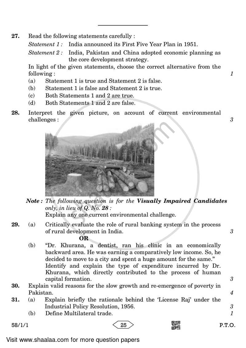 Economics 2022-2023 - CBSE 12th - Class 12 - CBSE (Central Board of Secondary Education) question paper with PDF download