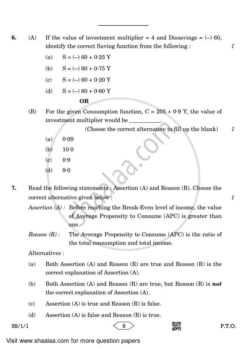 Economics 2022-2023 - CBSE 12th - Class 12 - CBSE (Central Board of Secondary Education) question paper with PDF download