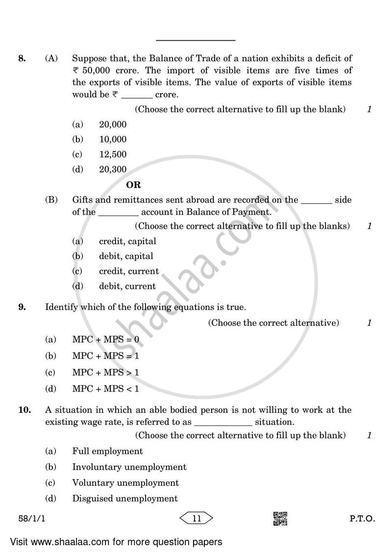 Economics 2022-2023 - CBSE 12th - Class 12 - CBSE (Central Board of Secondary Education) question paper with PDF download