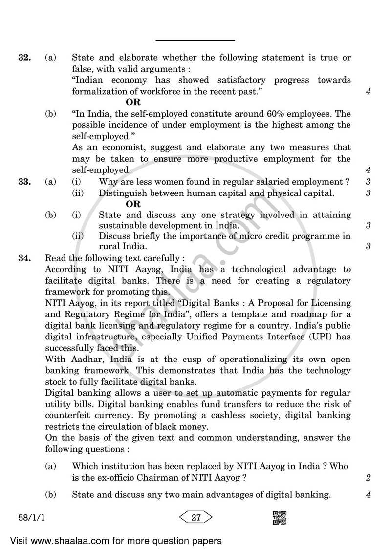 Economics 2022-2023 - CBSE 12th - Class 12 - CBSE (Central Board of Secondary Education) question paper with PDF download