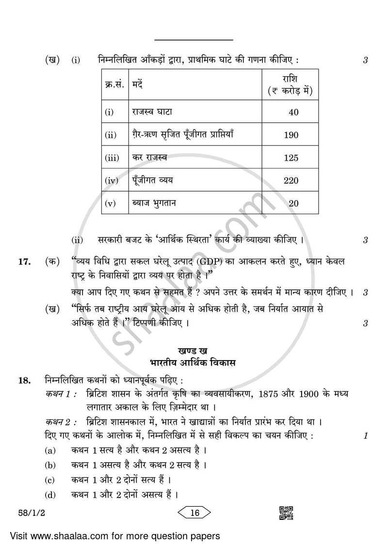 Economics 2022-2023 - CBSE 12th - Class 12 - CBSE (Central Board of Secondary Education) question paper with PDF download